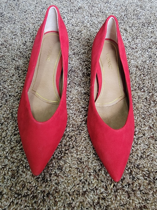 Vionic Shoes - Vionic Red Suede Pointed-Toe Kitten Heels